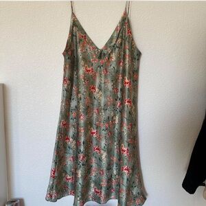 Floral Green Satin Dress